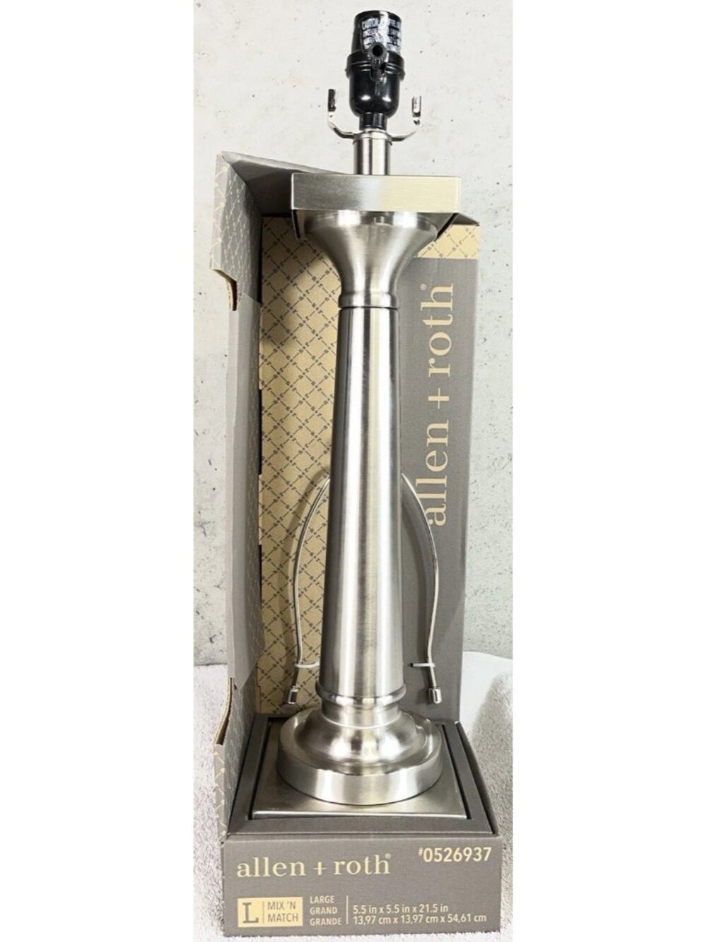 Allen + Roth Brushed Nickel 21.5” 3-Way Metal Table Lamp Base Modern Plug-In